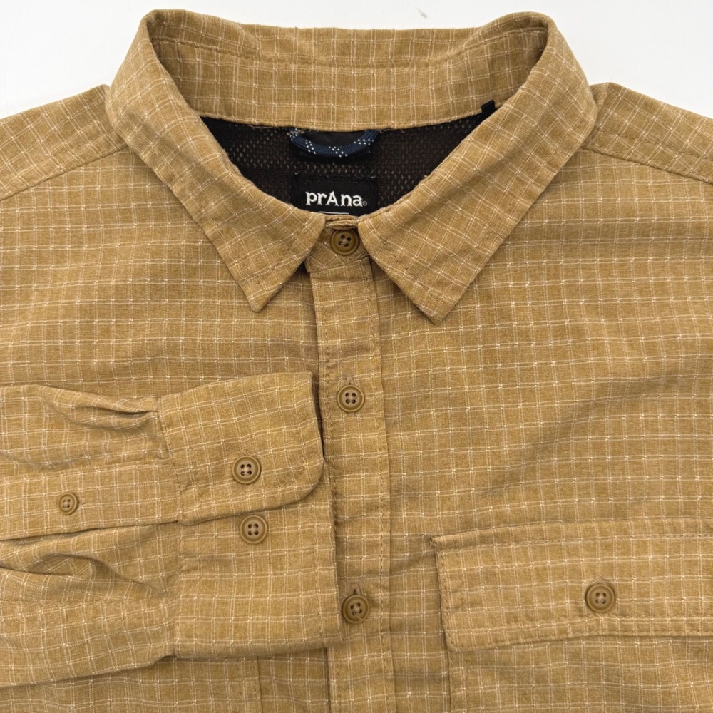 prAna Button Down Mens S Yellow 1965681 Stretch Grid Vented Hiking Shirt